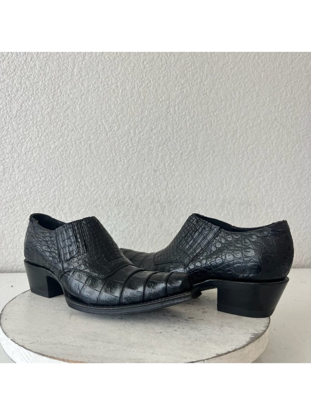 Rod Patrick Womens Pull on Shoes 6C Black Caiman Exotic Western Boots Loafers